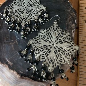 Large silver and black Earrings